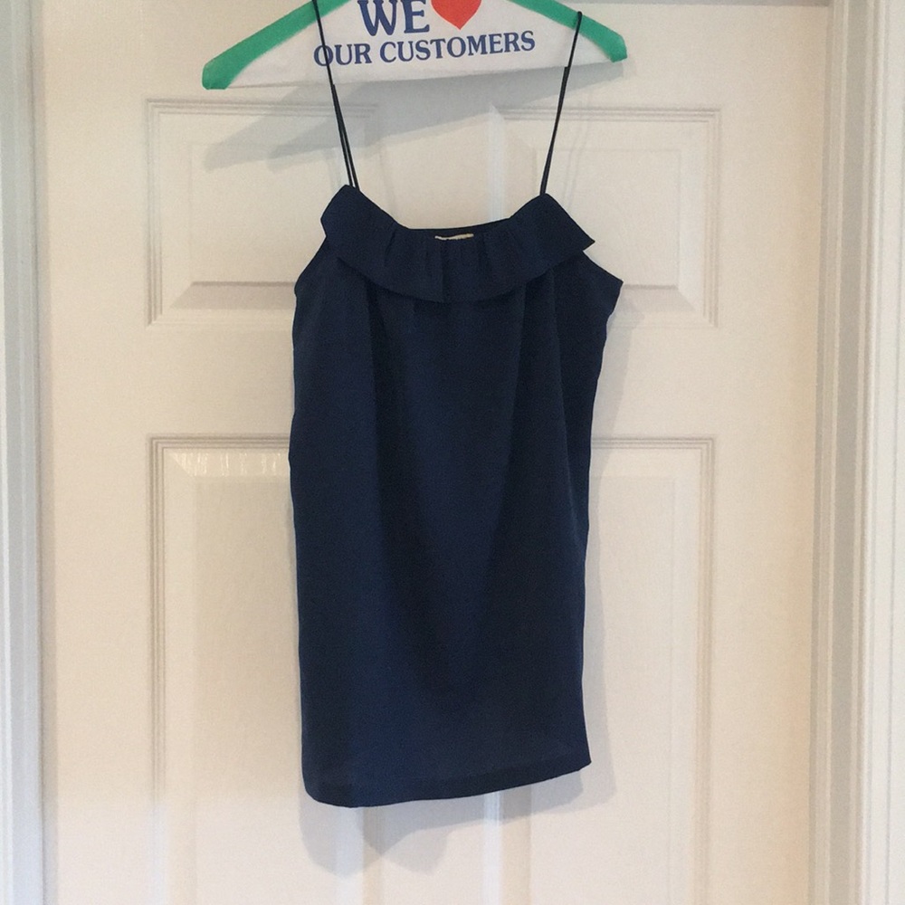 Navy J. Crew spaghetti strap ruffle top